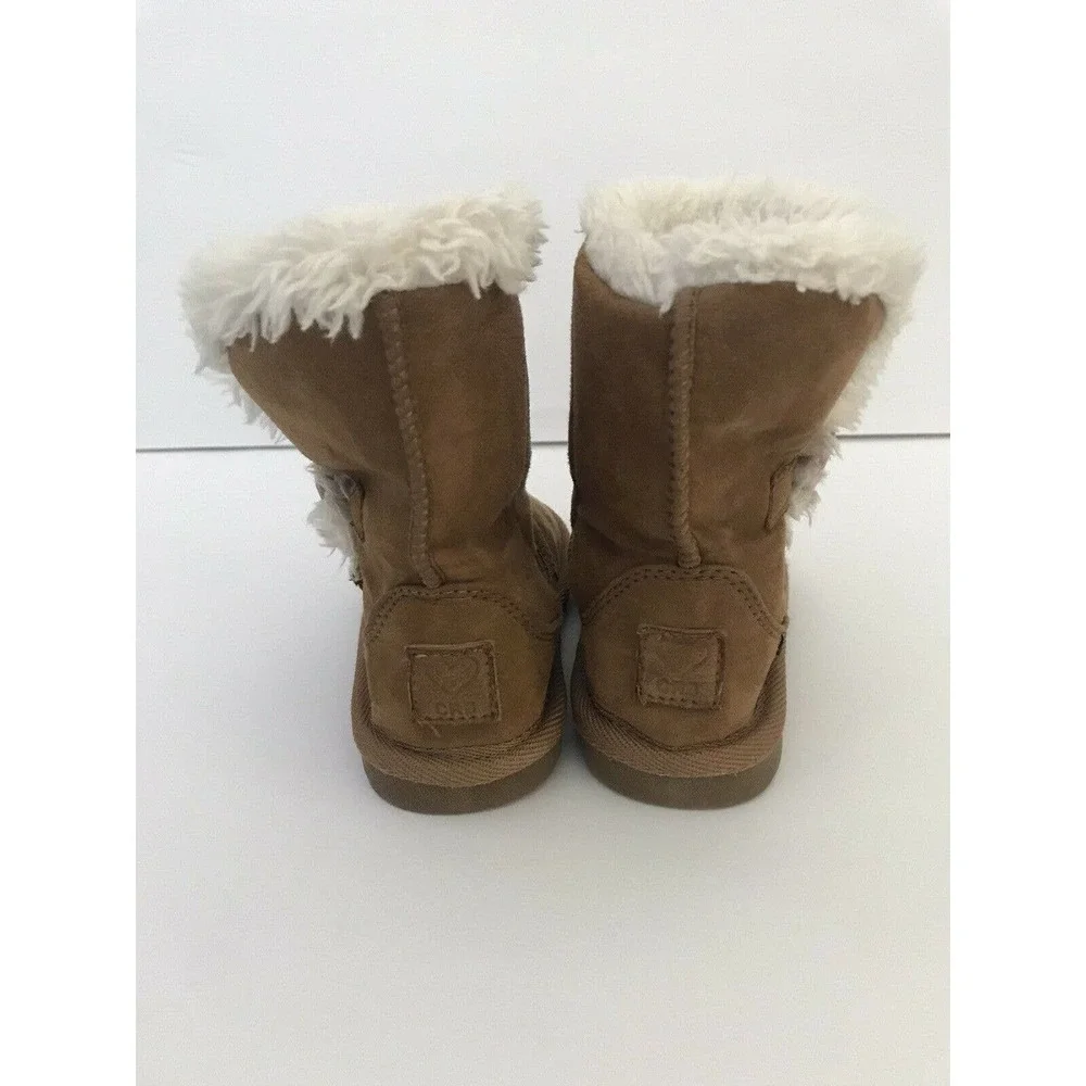 Canyon River Blues Tan Brown Faux Fur Heart Button Girls’ Slip On Boots Size 9